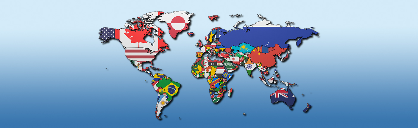 World map with all states and their flags,3d render